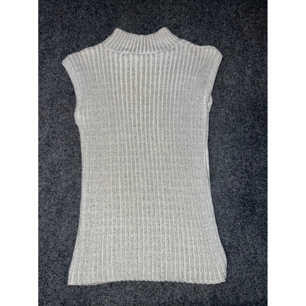Croquet Club Silver Metallic Ribbed Mock Neck Sleeveless Sweater Size Medium